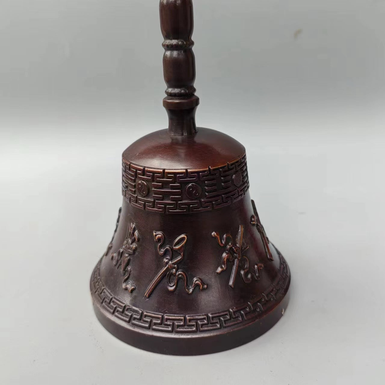 Chinese Antique Pure Copper Eight Treasures Hand Ringing Bell