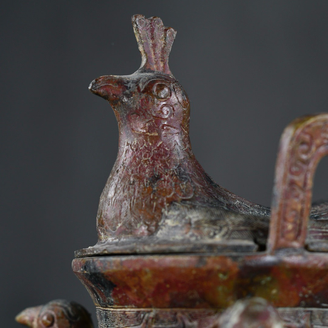 Chinese antique bronze ornaments for guarding houses and warding off evil spirits, three doves and a tripod