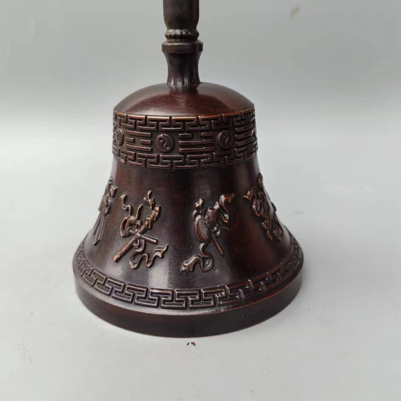 Chinese Antique Pure Copper Eight Treasures Hand Ringing Bell