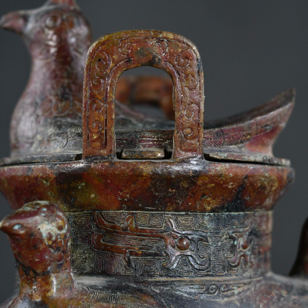 Chinese antique bronze ornaments for guarding houses and warding off evil spirits, three doves and a tripod