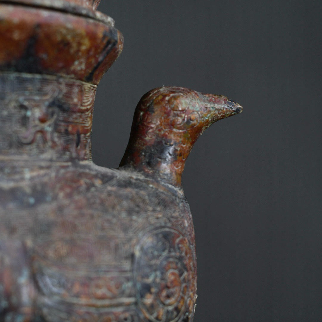 Chinese antique bronze ornaments for guarding houses and warding off evil spirits, three doves and a tripod