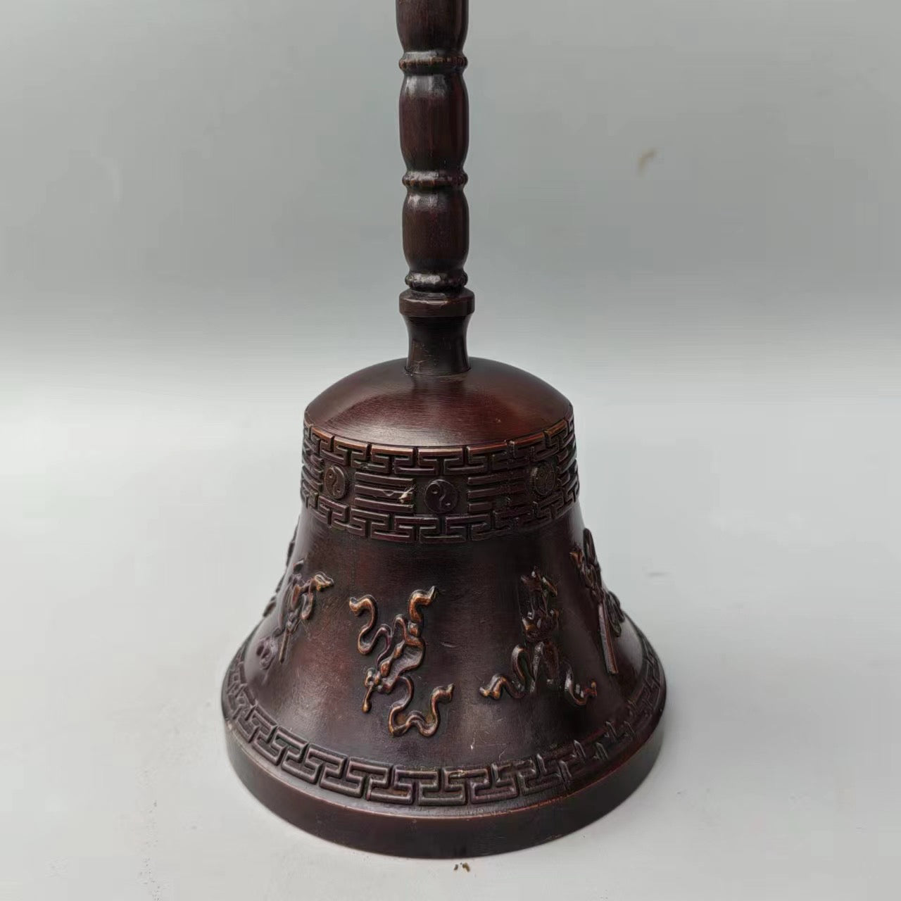 Chinese Antique Pure Copper Eight Treasures Hand Ringing Bell