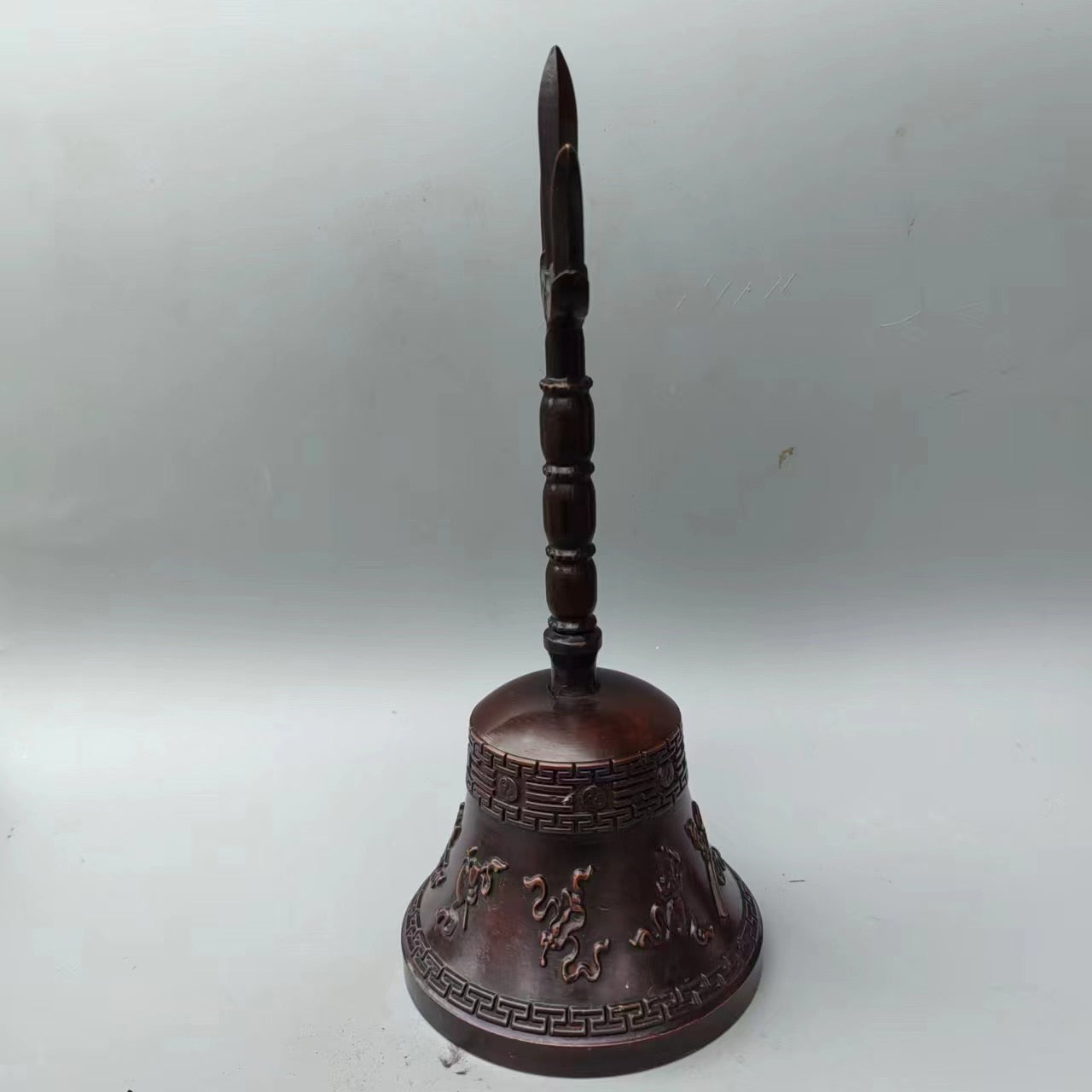 Chinese Antique Pure Copper Eight Treasures Hand Ringing Bell