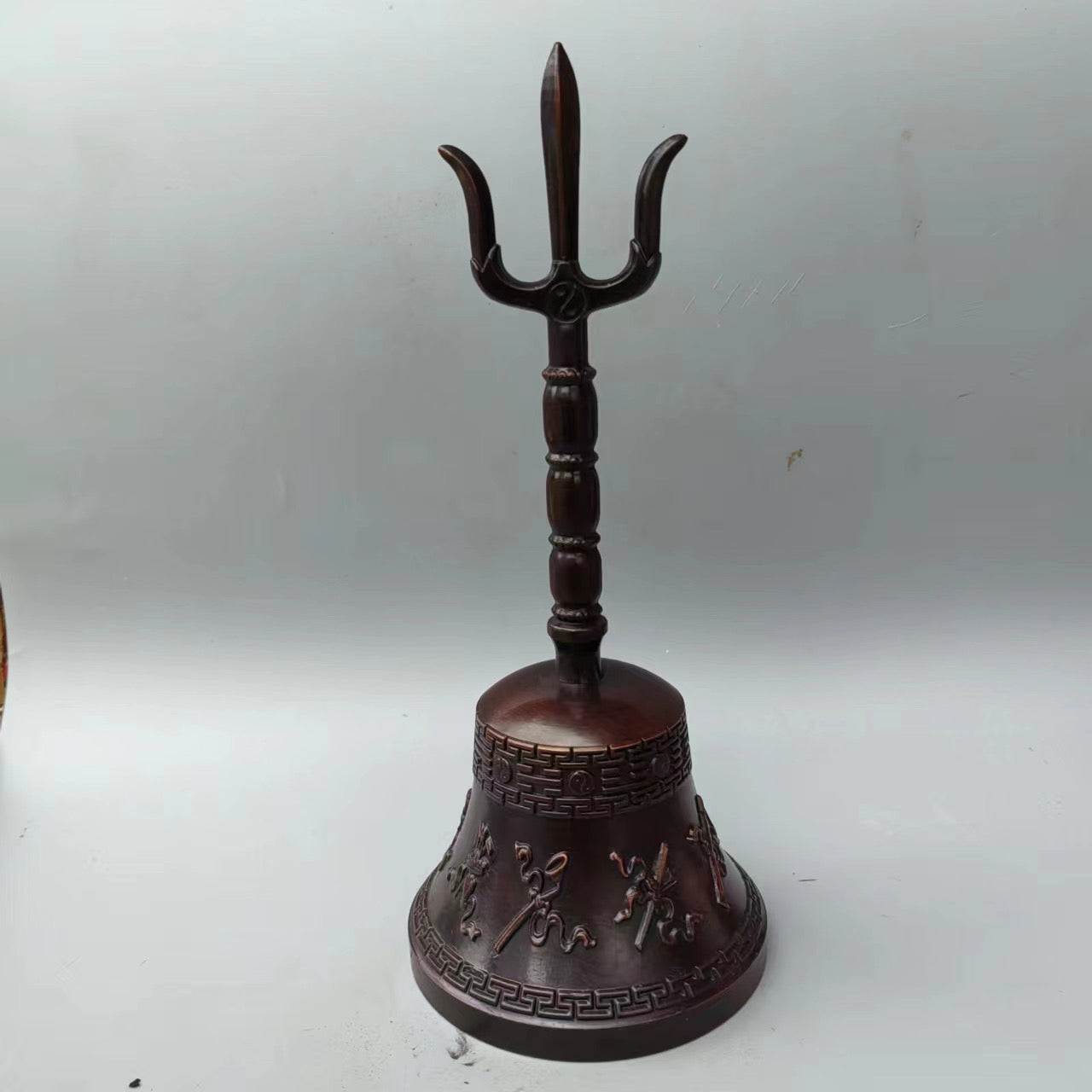 Chinese Antique Pure Copper Eight Treasures Hand Ringing Bell