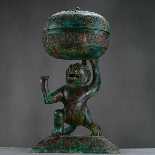 Chinese antique bronze double phoenix ear Gui basin