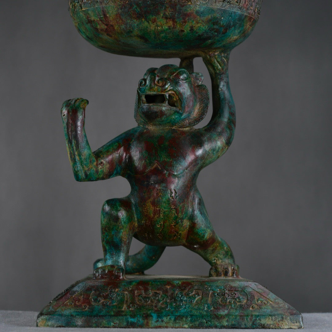 Chinese antique bronze bear top smoking furnace