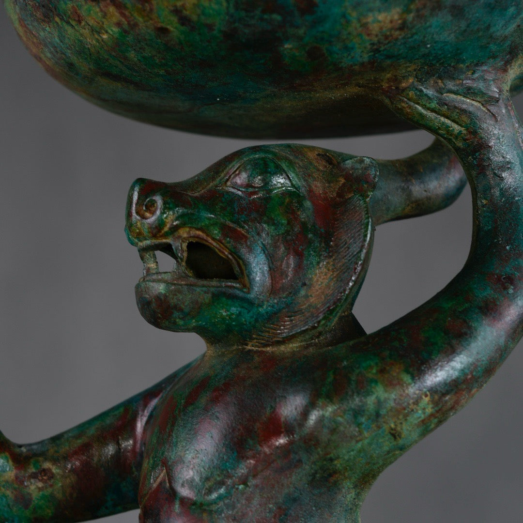 Chinese antique bronze bear top smoking furnace