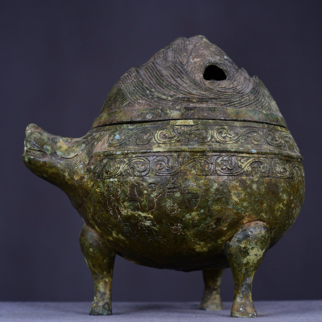 Chinese antique bronze beast smoking furnace