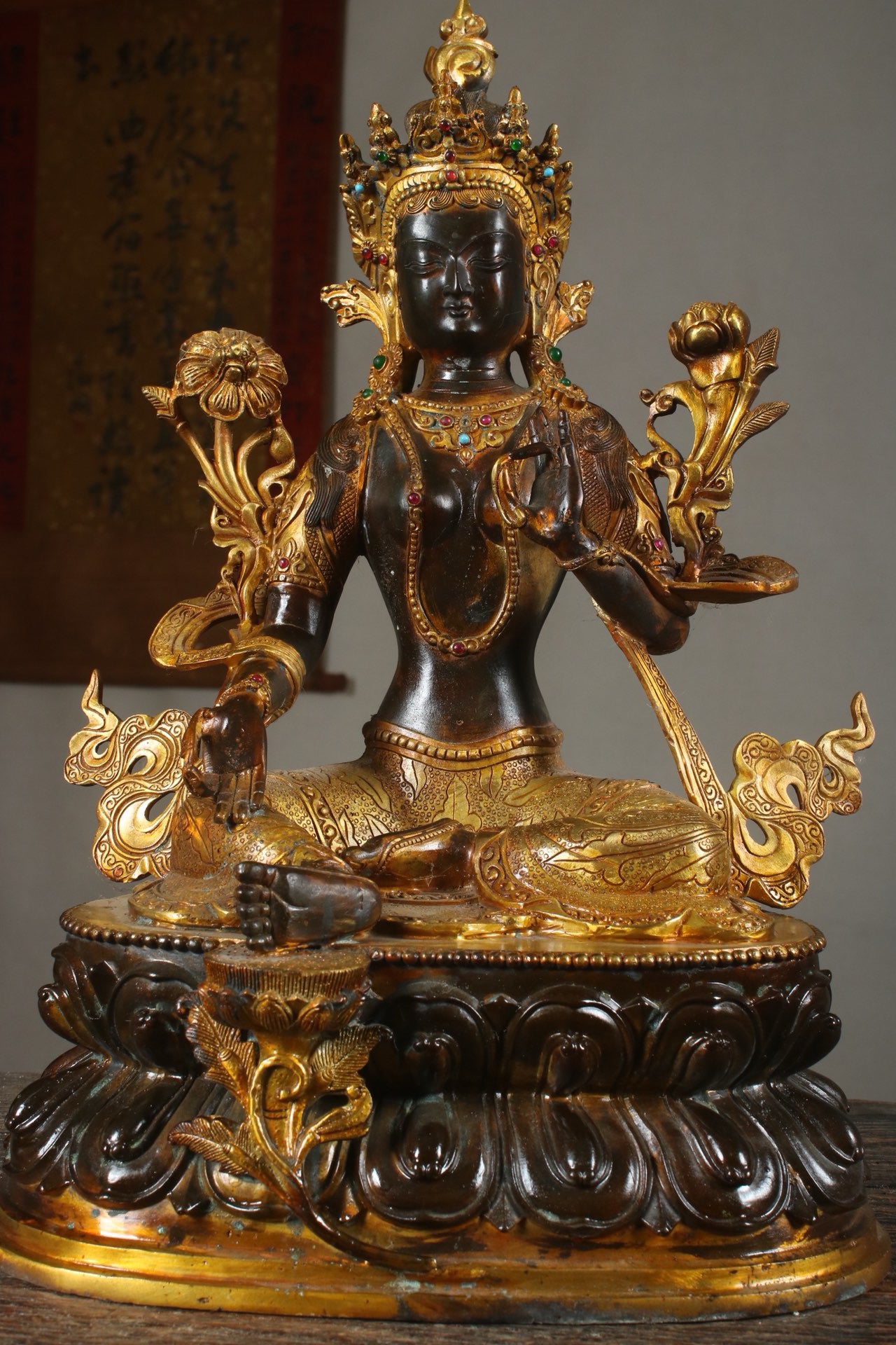 Chinese antique copper gilded handmade creation of a Tara statue