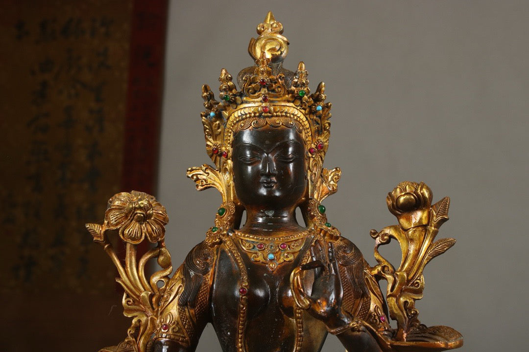 Chinese antique copper gilded handmade creation of a Tara statue