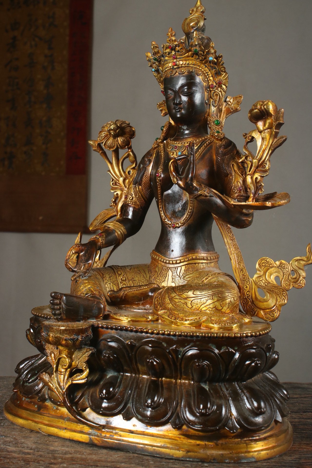 Chinese antique copper gilded handmade creation of a Tara statue