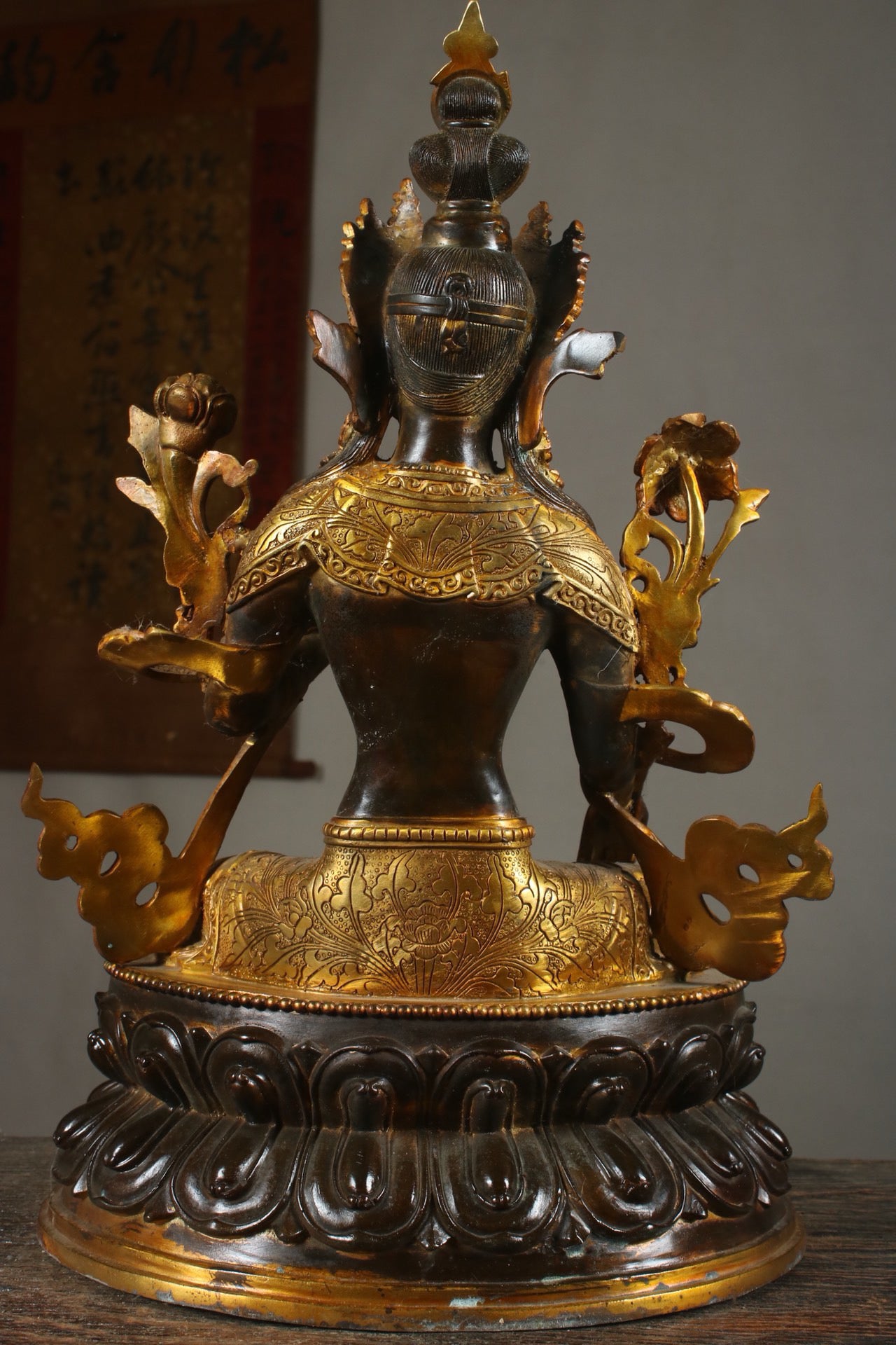 Chinese antique copper gilded handmade creation of a Tara statue