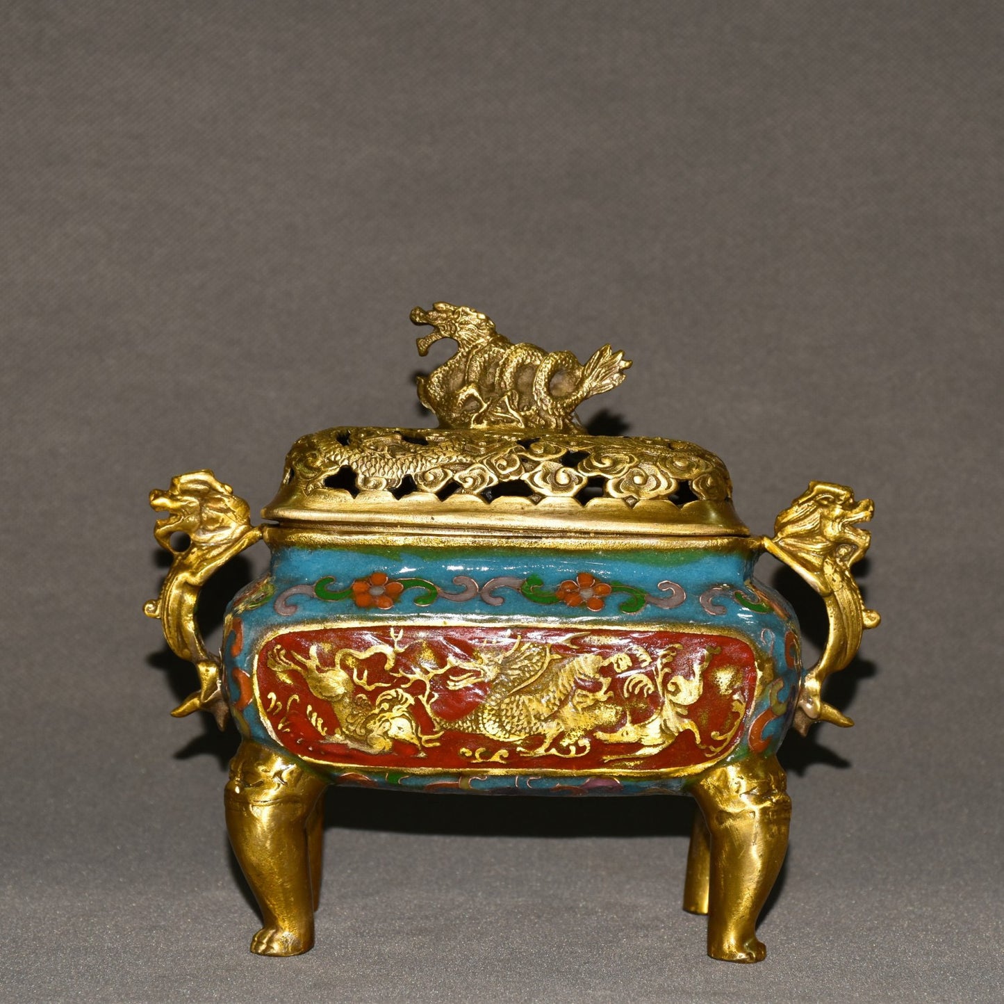 Pure copper cloisonne incense burner ornament