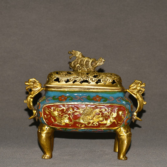 Pure copper cloisonne incense burner ornament