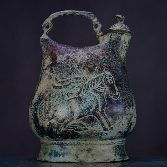 Chinese antique bronze horse chain teapot