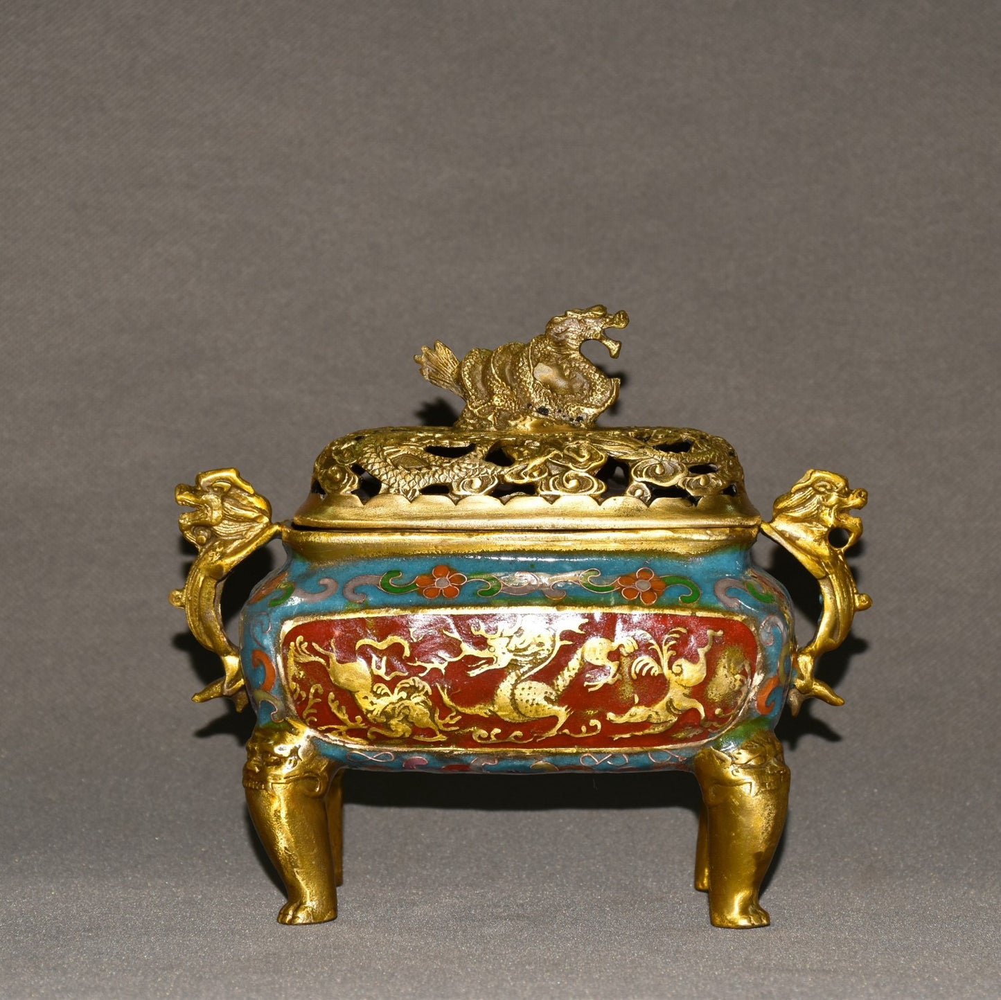 Pure copper cloisonne incense burner ornament