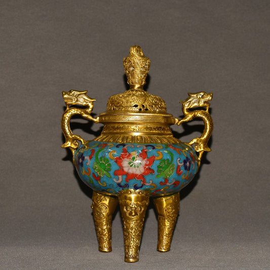 Pure copper cloisonne incense burner ornament