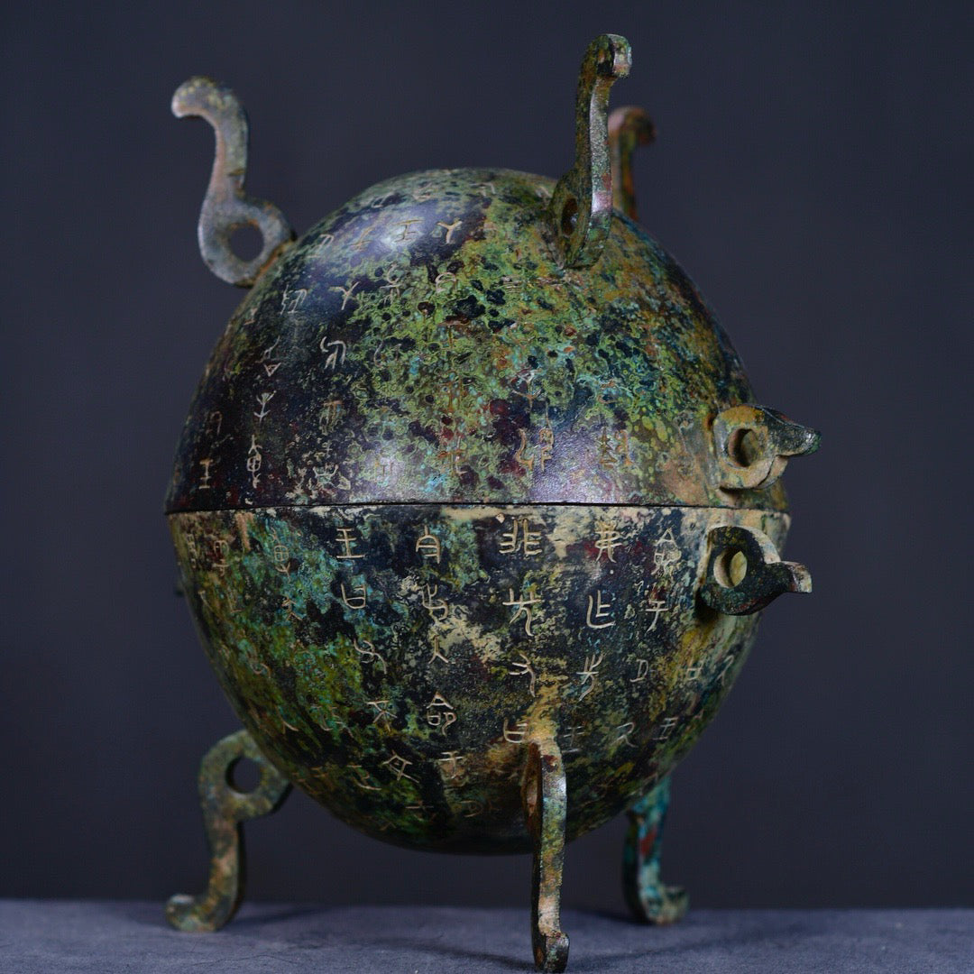 Chinese antique bronze watermelon tripod with three legs