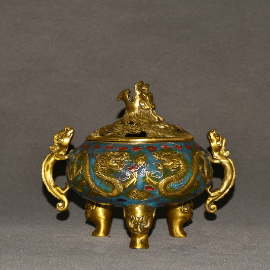Pure copper cloisonne incense burner ornament