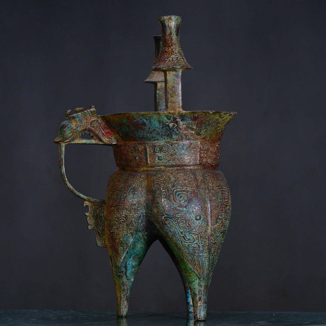 Chinese antique bronze three legged round vessel