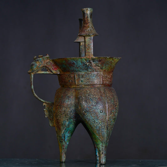 Chinese antique bronze three legged round vessel