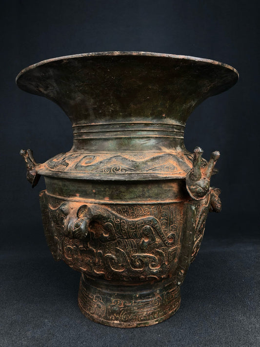 Chinese Antique Bronze Dragon and Tiger Zun Three Ram Pillow