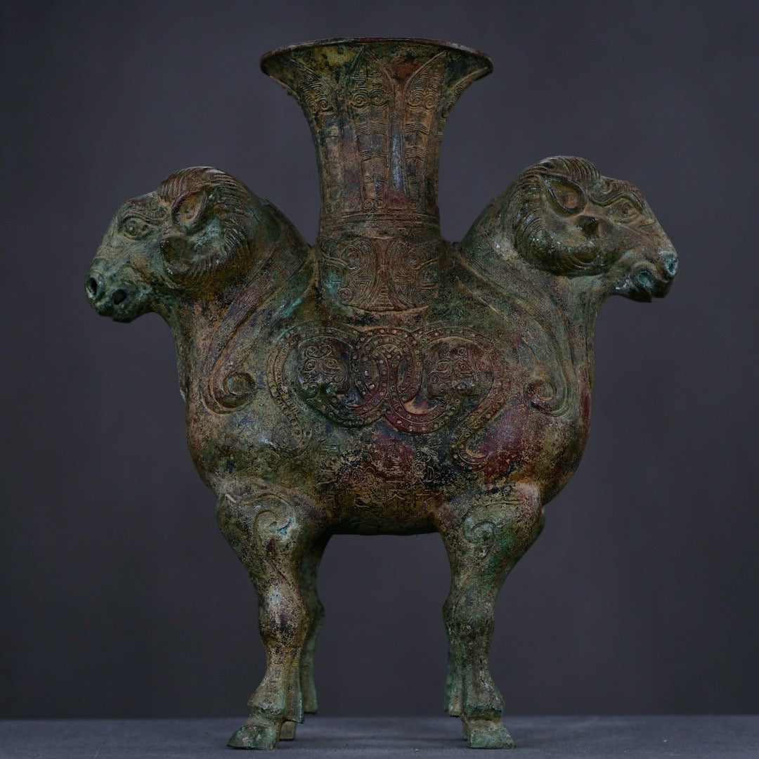 Chinese antique bronze twin sheep statue
