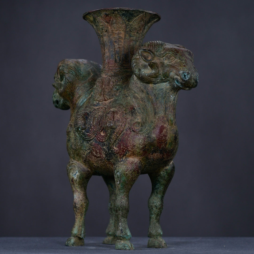 Chinese antique bronze twin sheep statue