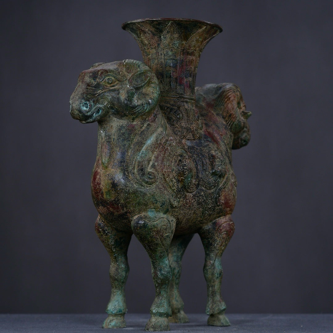 Chinese antique bronze twin sheep statue