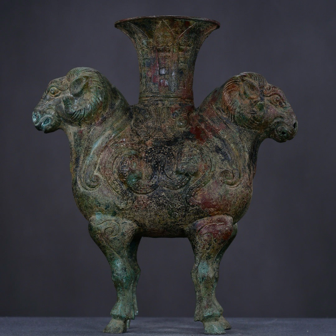 Chinese antique bronze twin sheep statue
