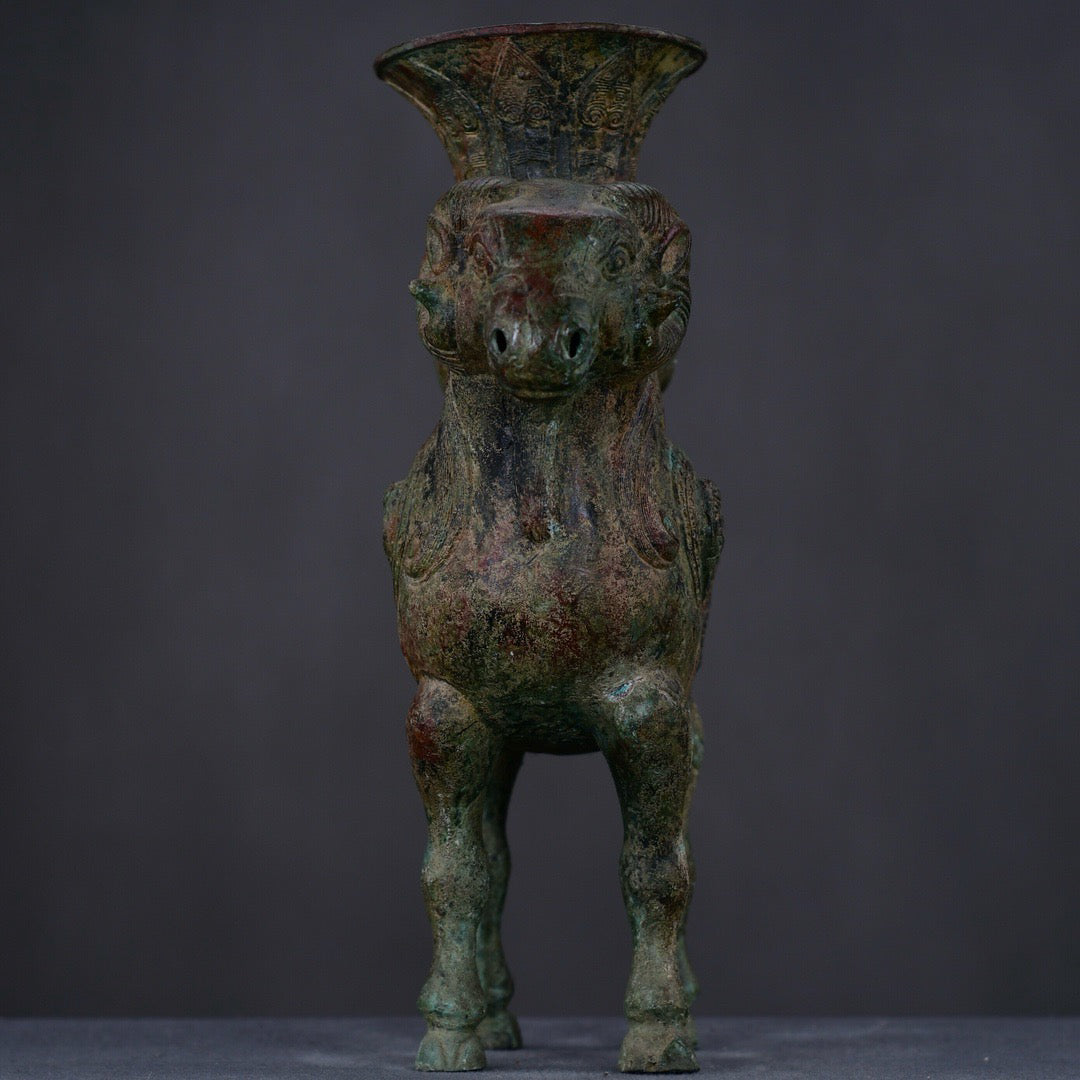 Chinese antique bronze twin sheep statue