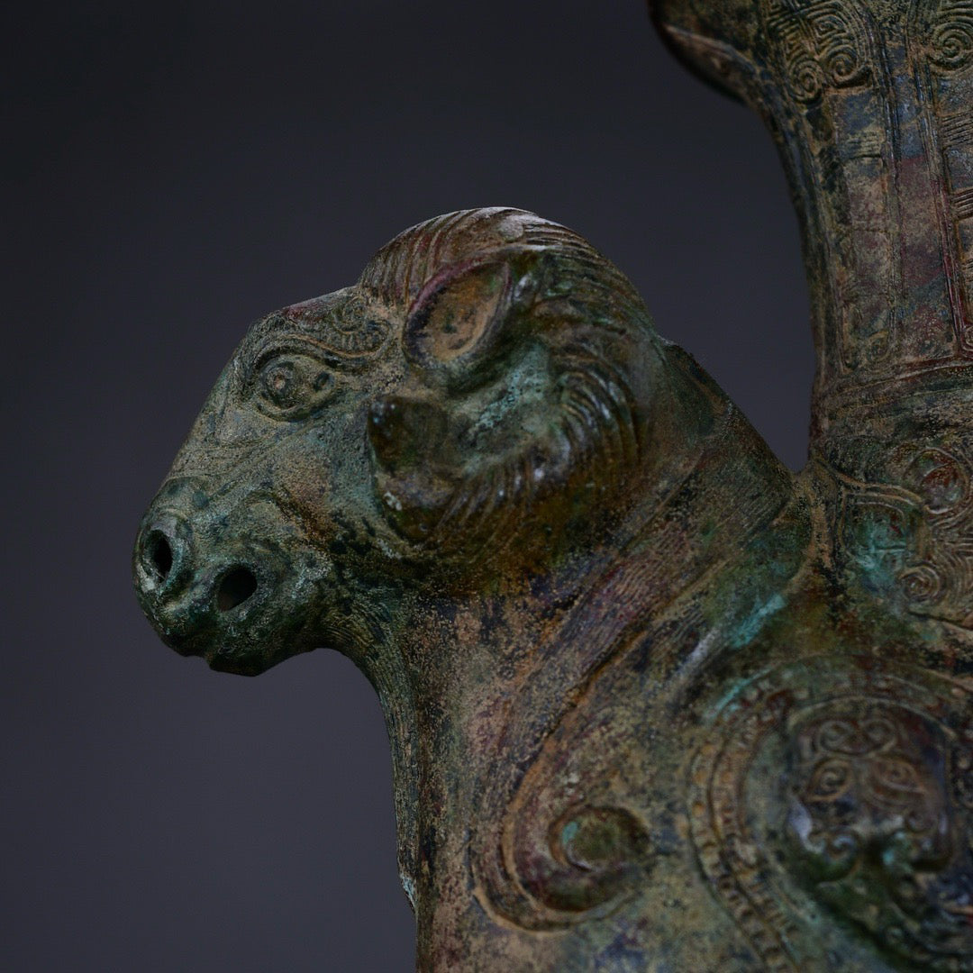 Chinese antique bronze twin sheep statue