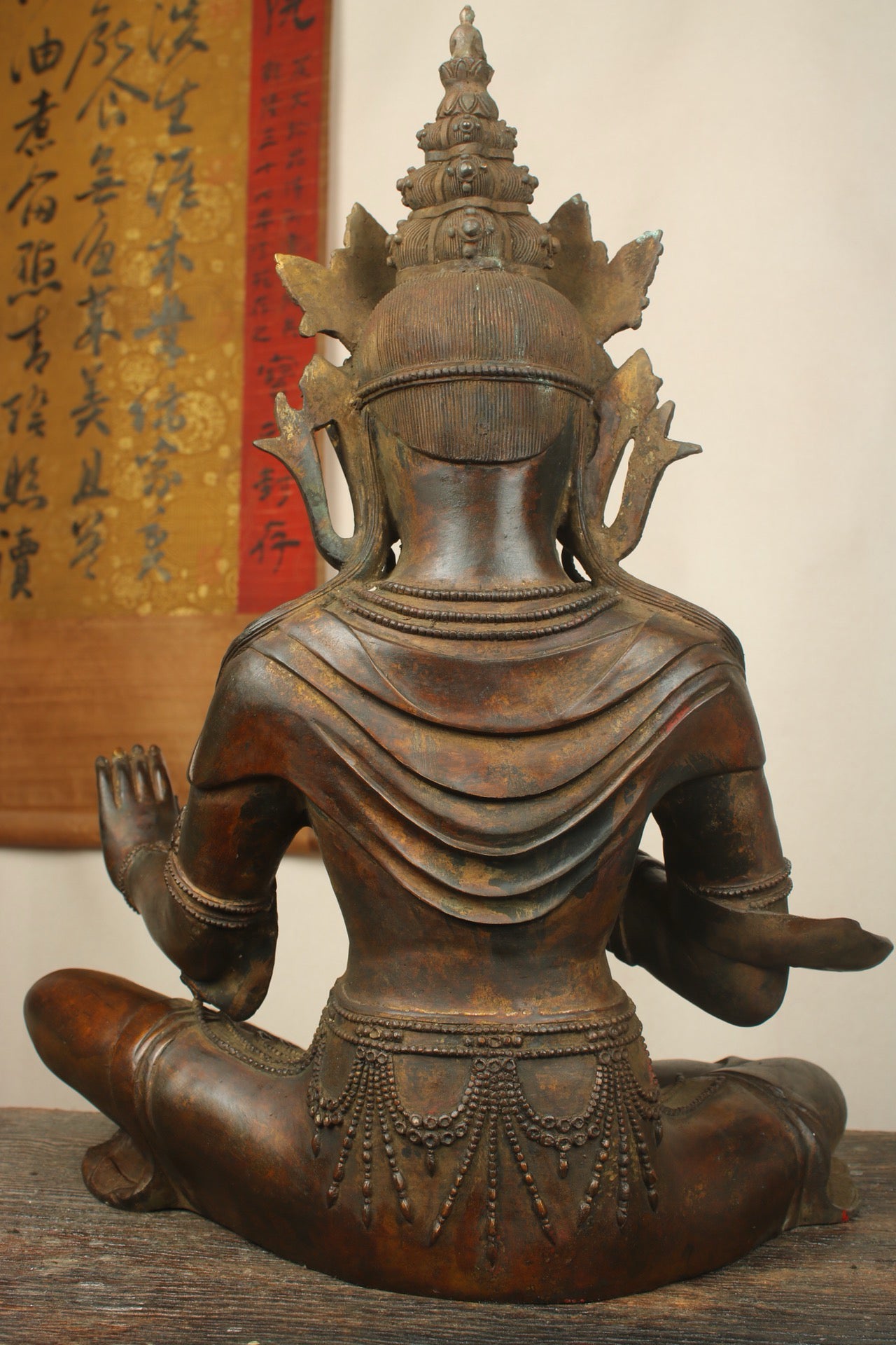 Chinese antique bronze gilded handmade statue of a cross legged Bodhisattva