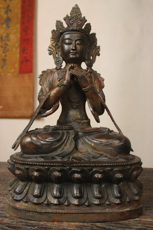 Chinese antique bronze gilded handmade statue of Maitreya passed down by hand