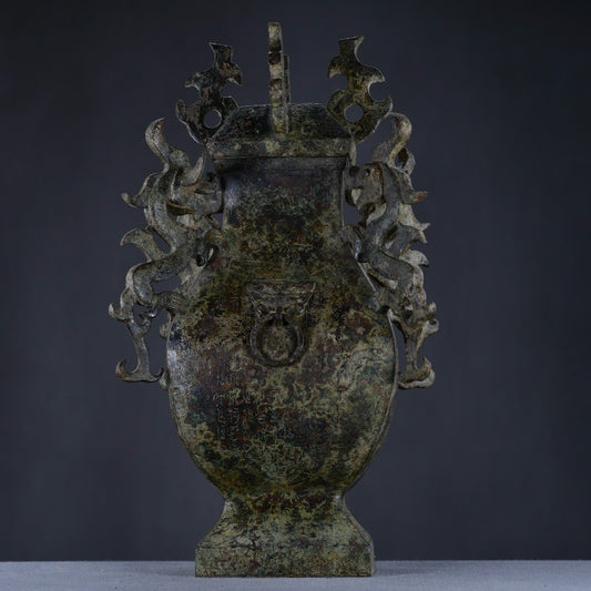 Chinese antique bronze four dragon square teapot