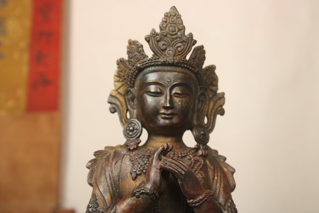 Chinese antique bronze gilded handmade statue of Maitreya passed down by hand