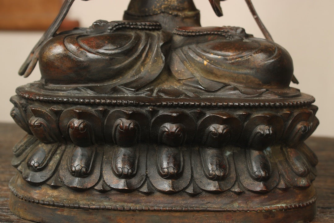 Chinese antique bronze gilded handmade statue of Maitreya passed down by hand