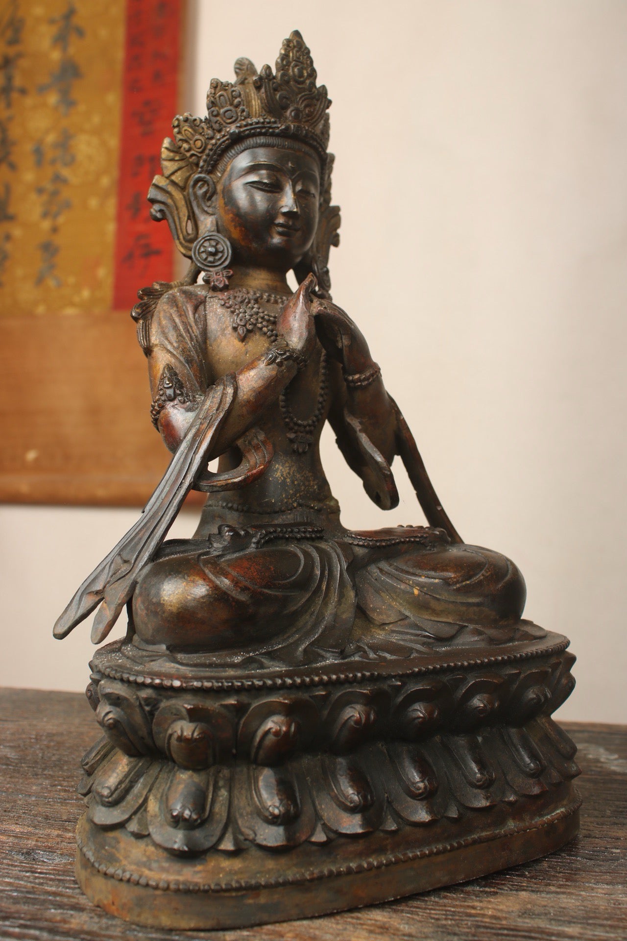 Chinese antique bronze gilded handmade statue of Maitreya passed down by hand
