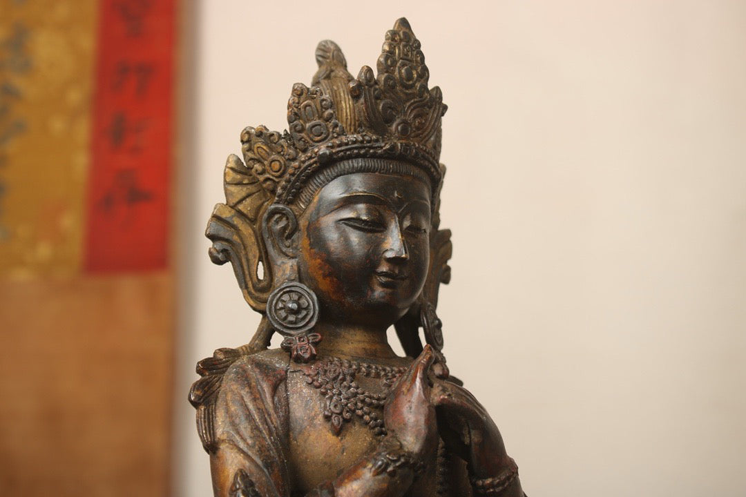 Chinese antique bronze gilded handmade statue of Maitreya passed down by hand