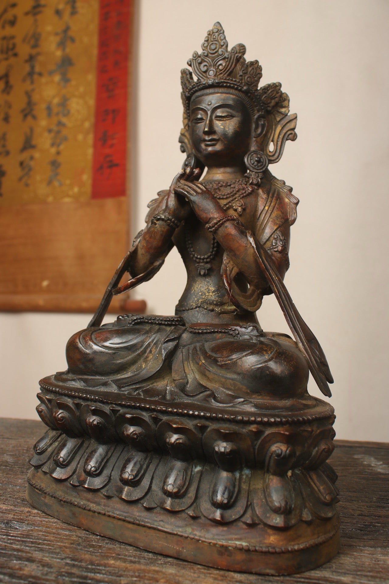 Chinese antique bronze gilded handmade statue of Maitreya passed down by hand