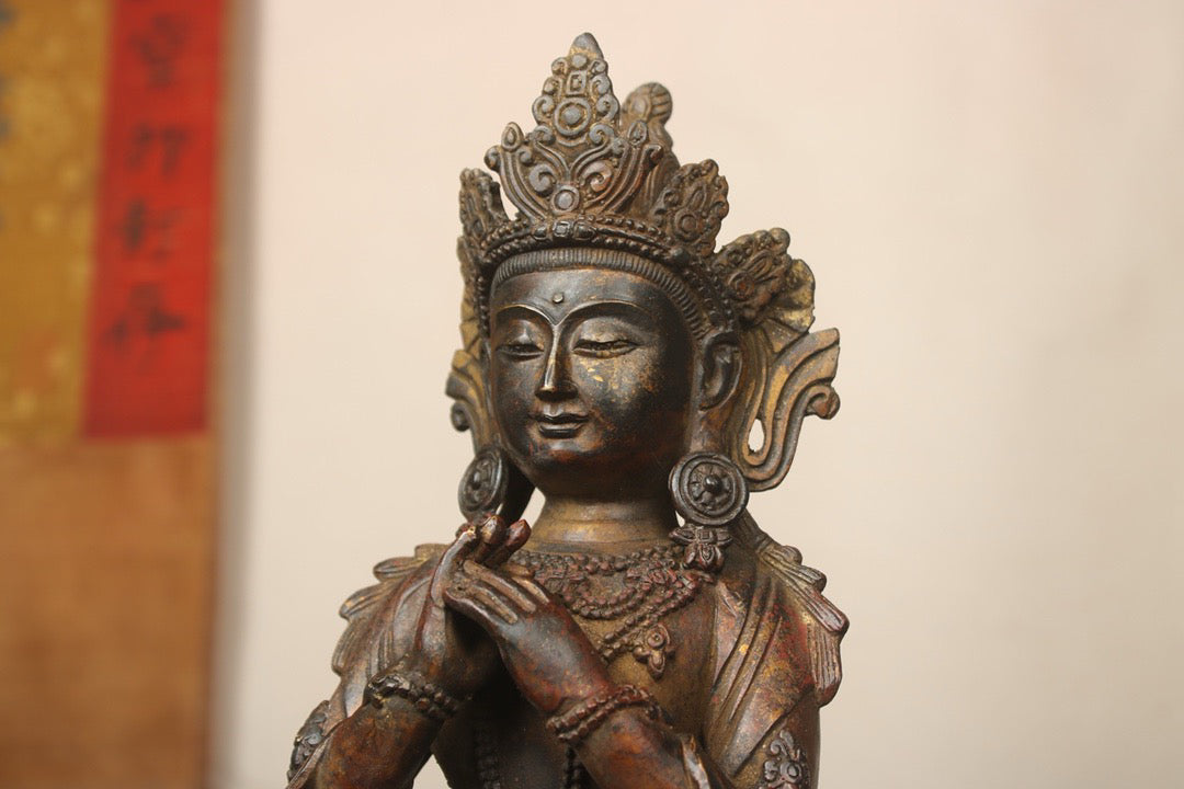 Chinese antique bronze gilded handmade statue of Maitreya passed down by hand