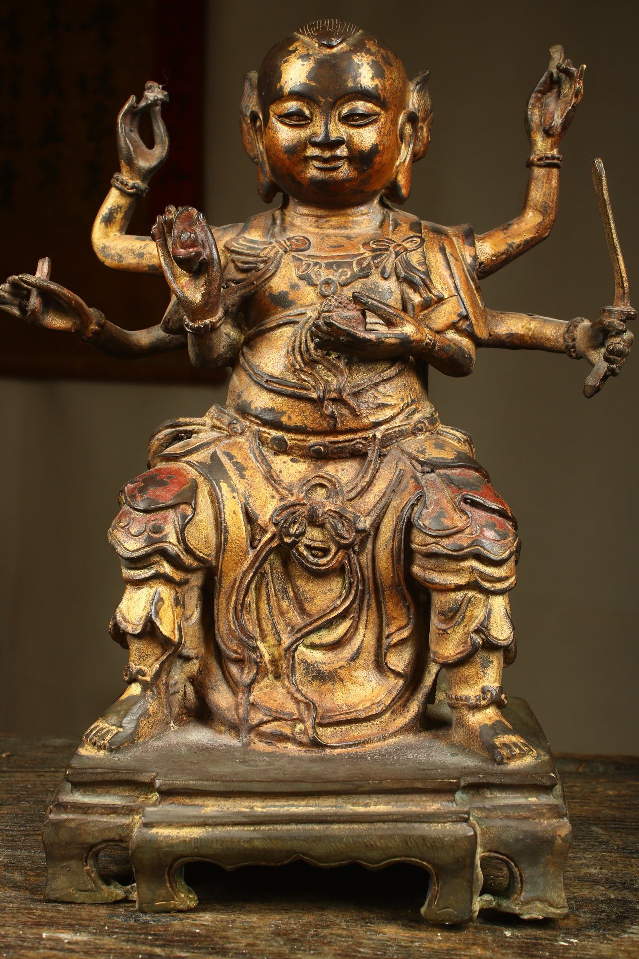 Chinese antique bronze gilded handmade statue of Nezha