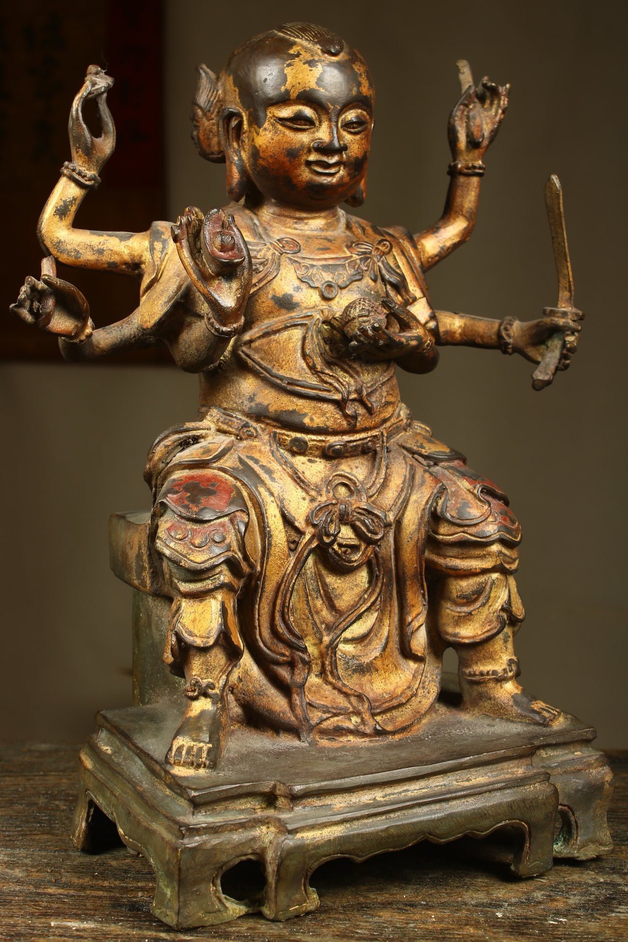 Chinese antique bronze gilded handmade statue of Nezha