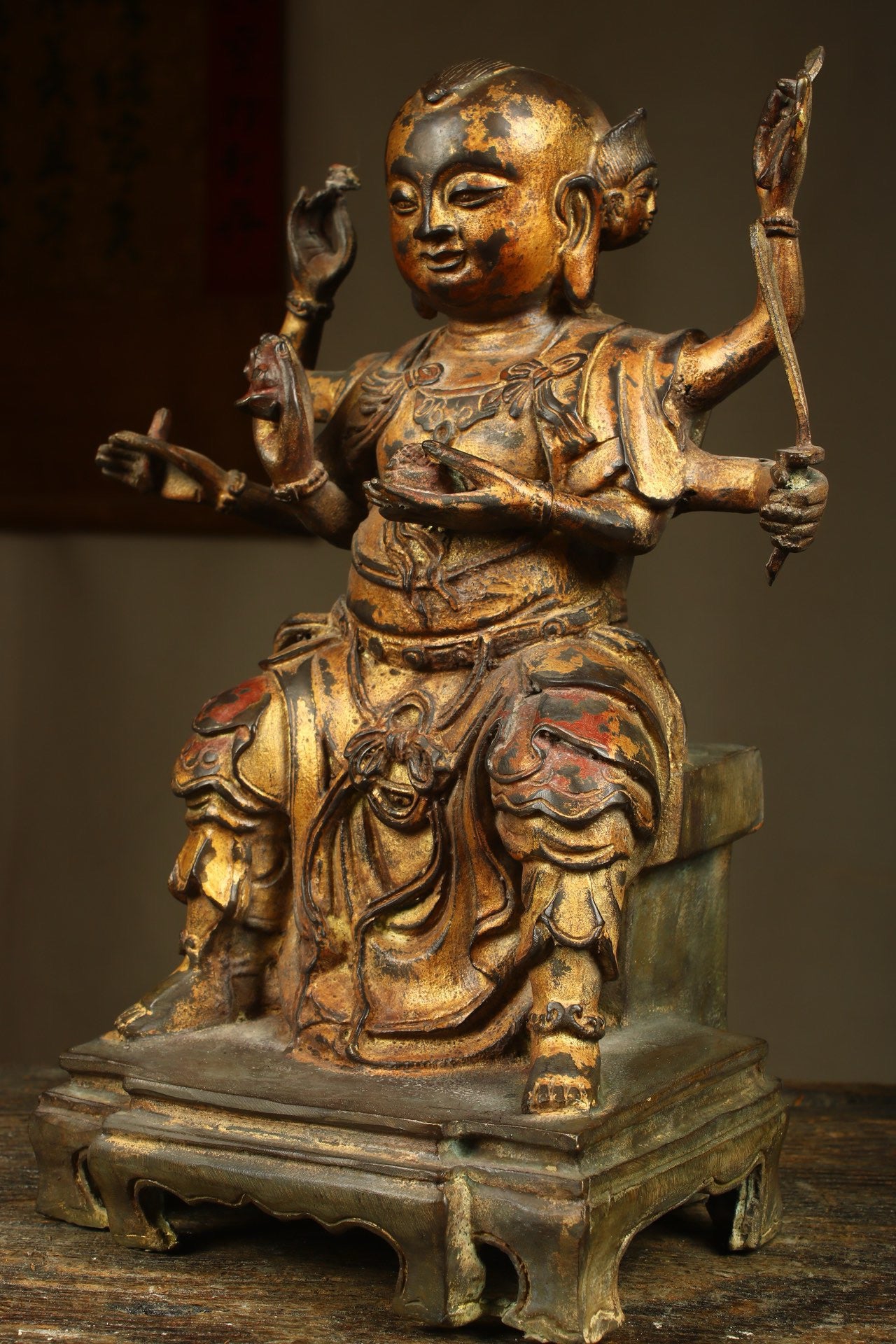 Chinese antique bronze gilded handmade statue of Nezha