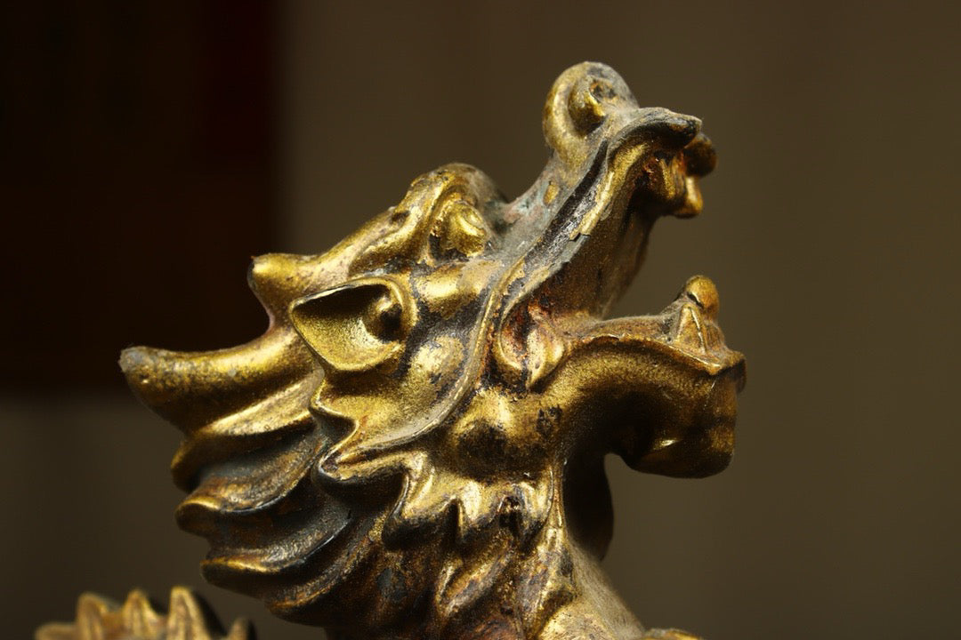 Chinese antique copper gilded handmade creation of a precious dragon