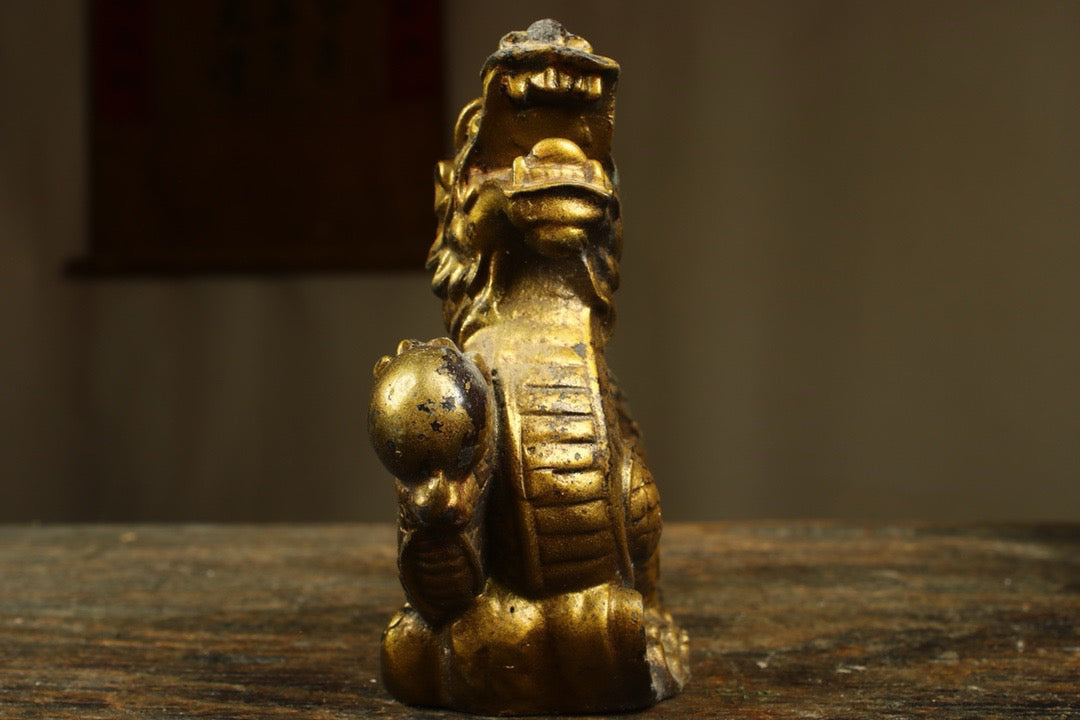 Chinese antique copper gilded handmade creation of a precious dragon