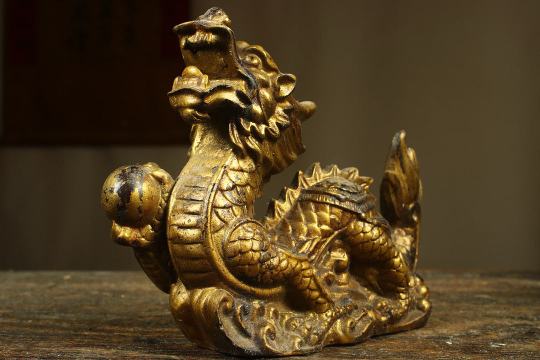 Chinese antique copper gilded handmade creation of a precious dragon