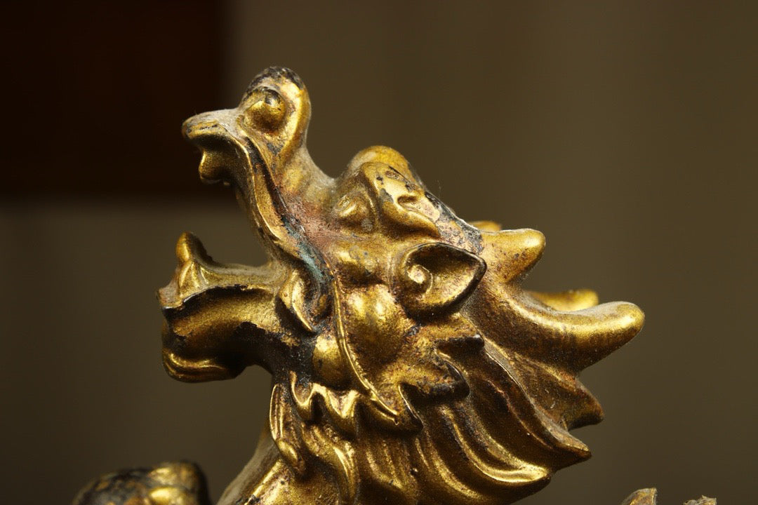 Chinese antique copper gilded handmade creation of a precious dragon