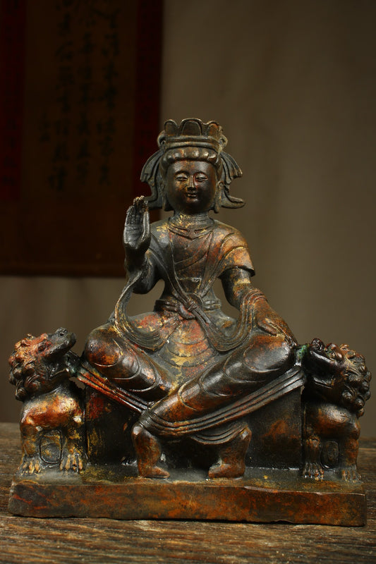 A Chinese antique bronze gilded handmade statue of an old Buddha