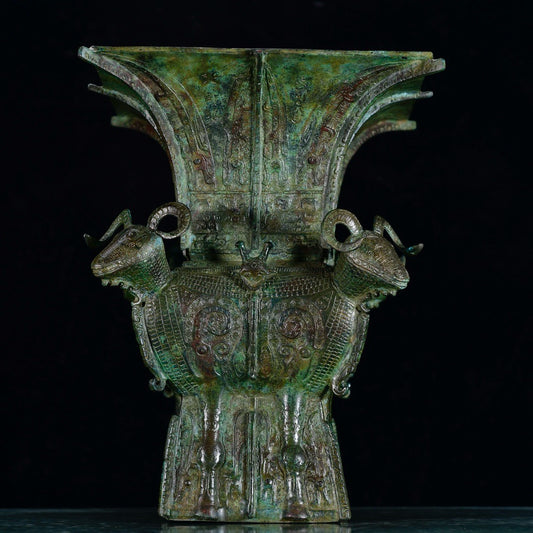 Chinese Antique Bronze Four Sheep Square Zun